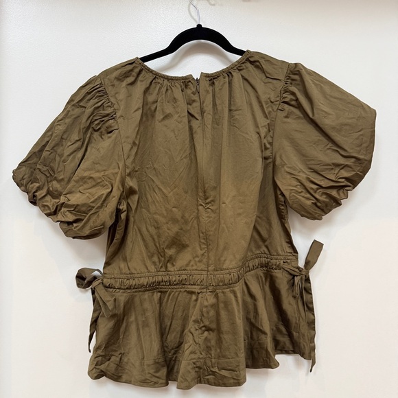 Damson Madder Hadley Blouse Olive Cotton Satin - Picture 5 of 8